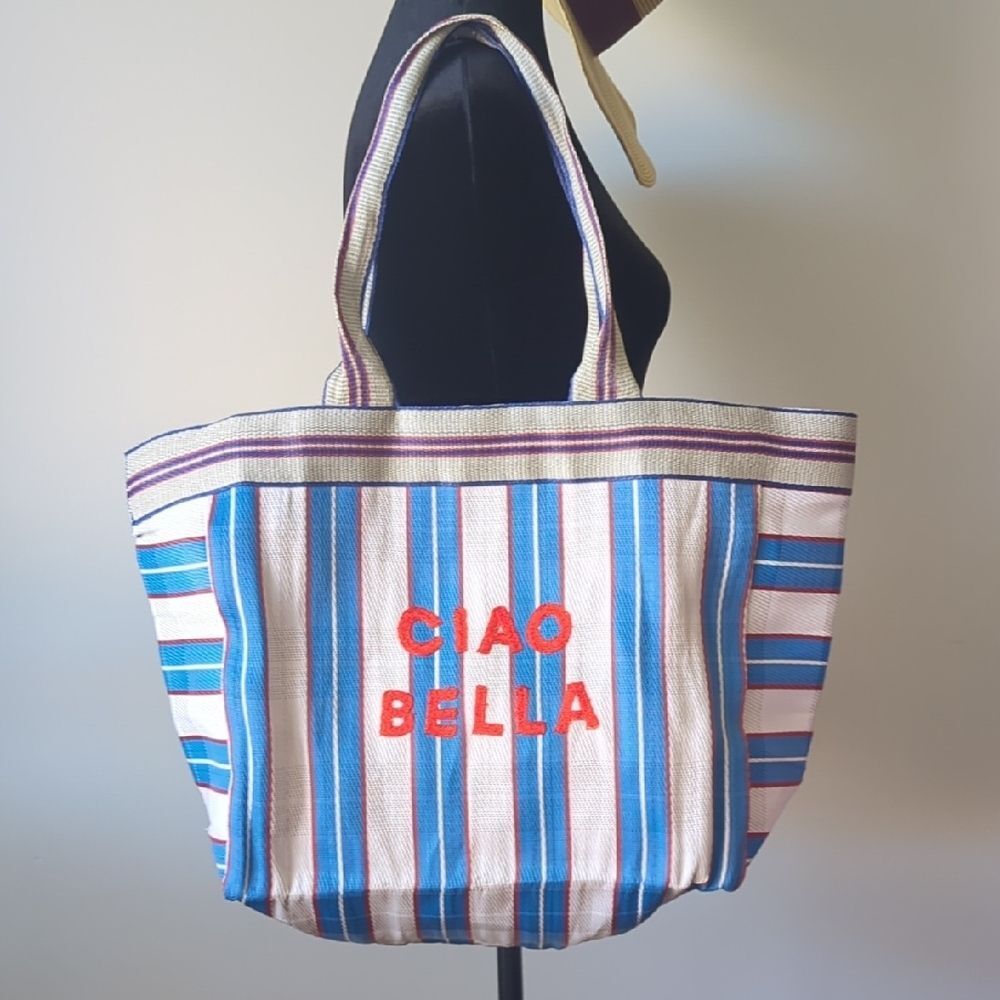 Striped Blue and Red Tote Bag